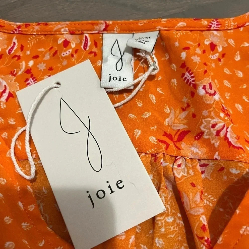 NWT! Joie Orange Floral Tie Front Crop Top. Medium - Picture 3 of 6
